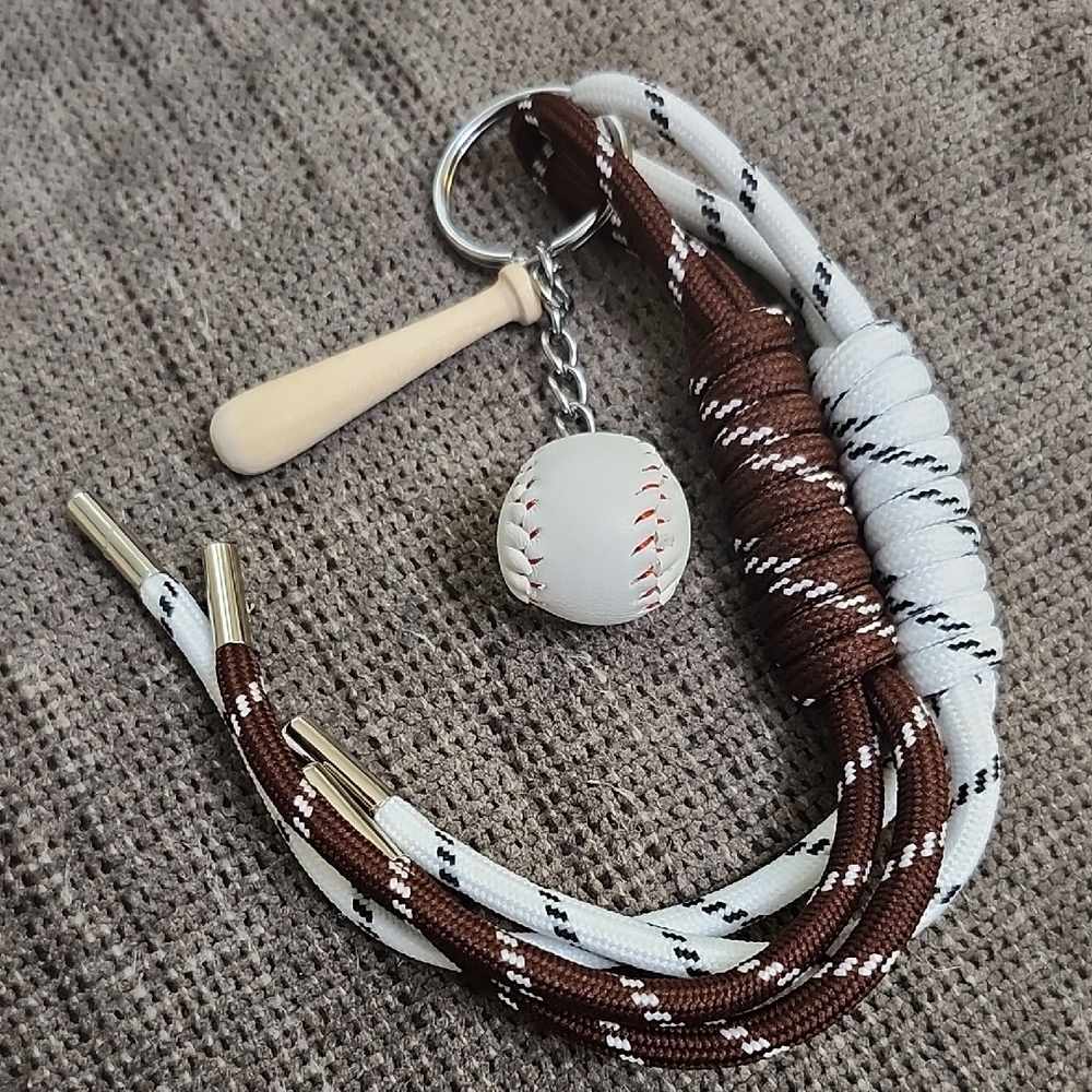 Baseball Keychain with Brown and White Laces